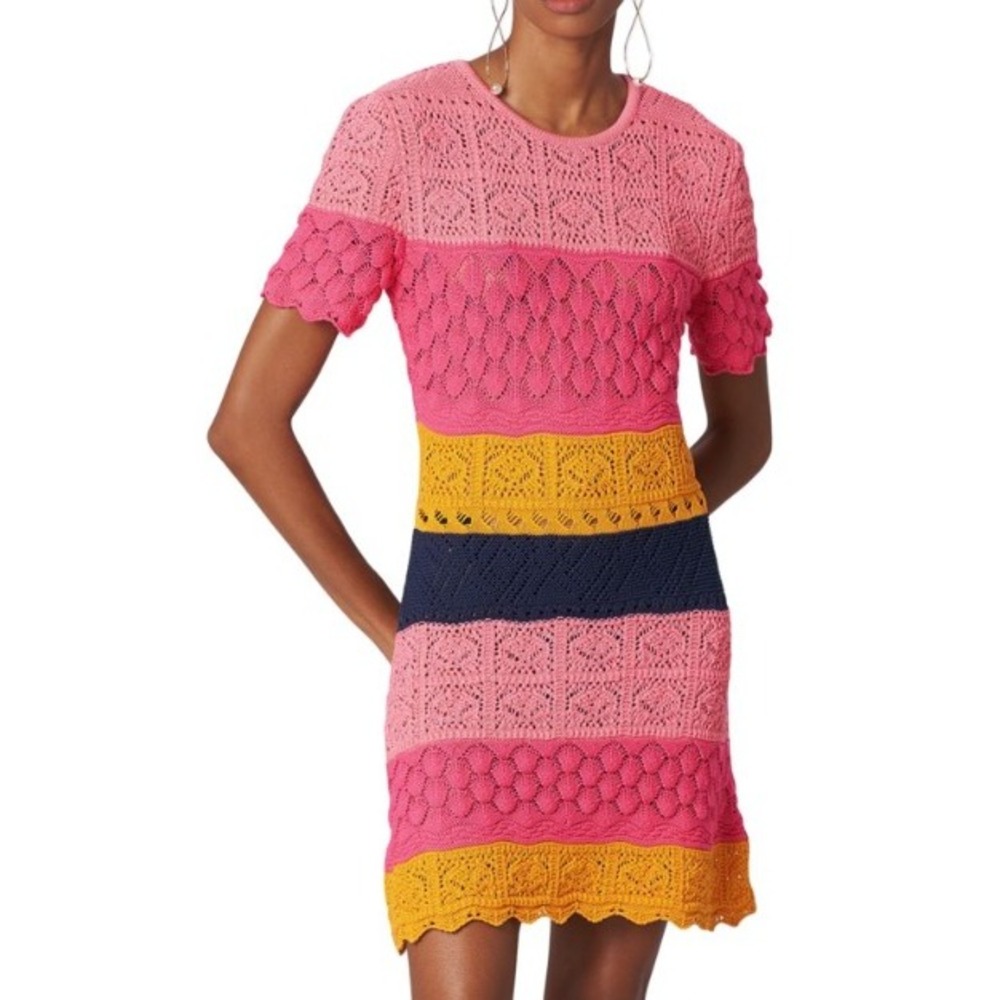Carolina Herrera Colorblock Crochet‎ Knit Minidress Size Medium